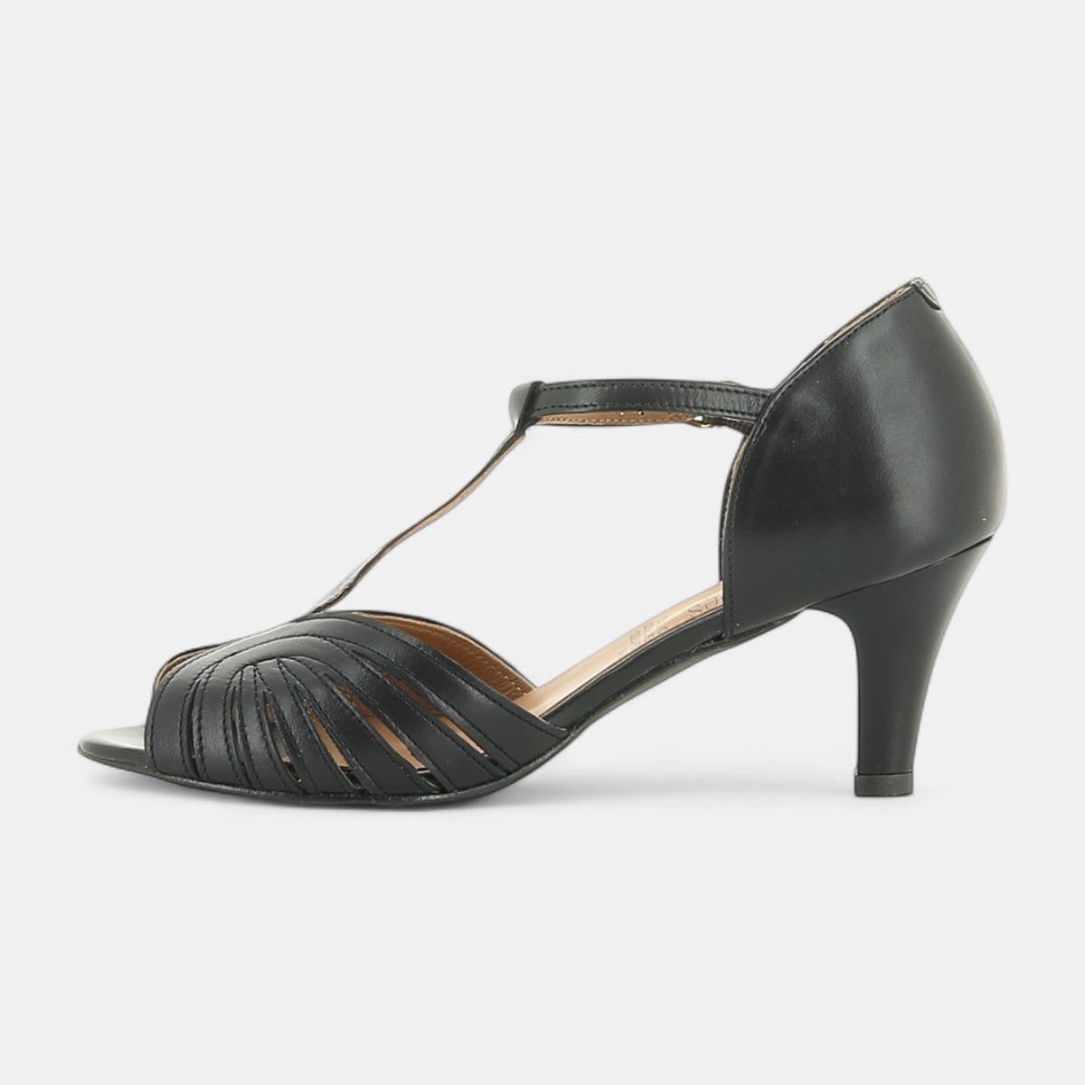 Nu-pieds à talon Femme en cuir noir