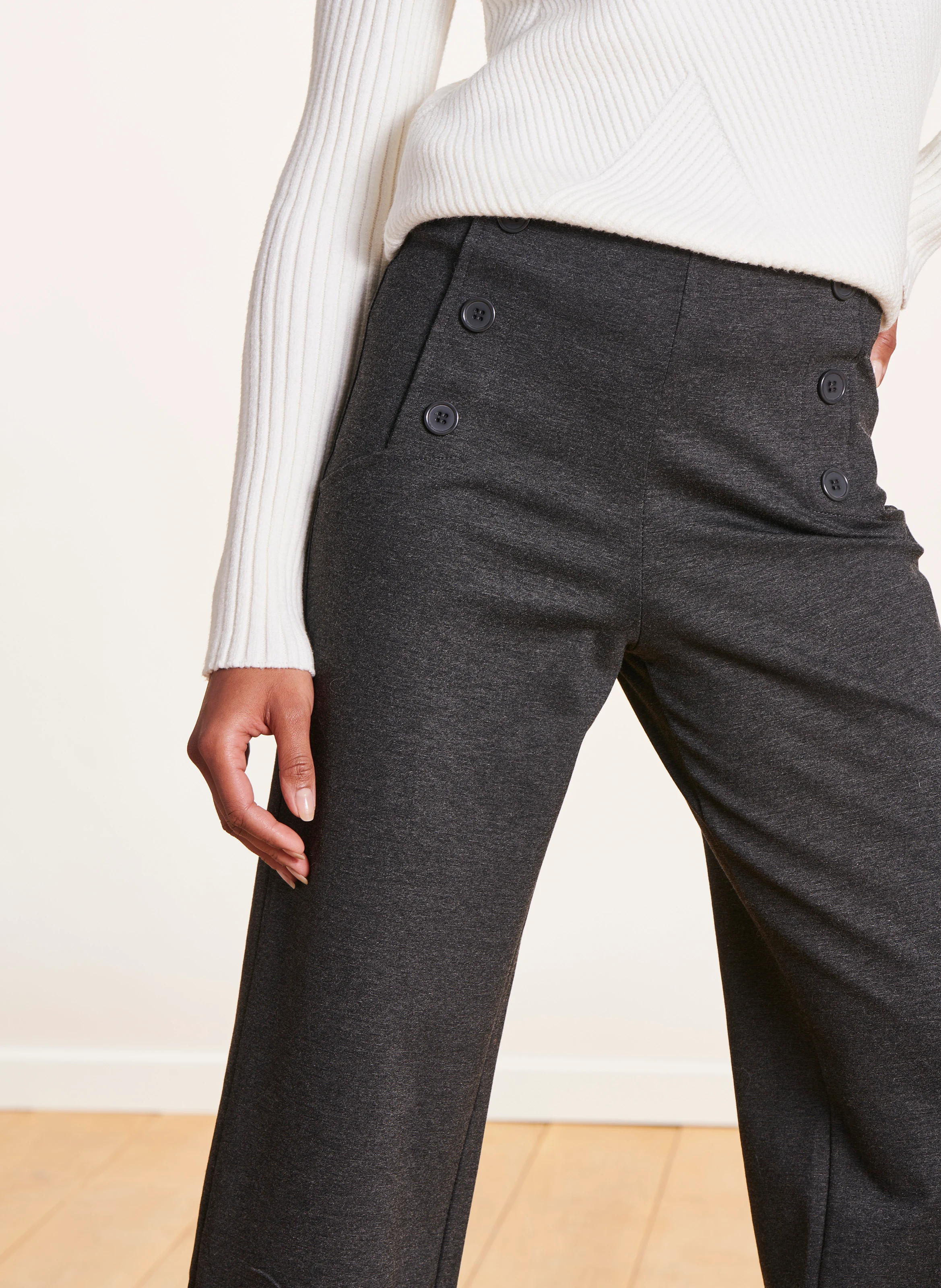 Pantalon droit taille haute | Gris
