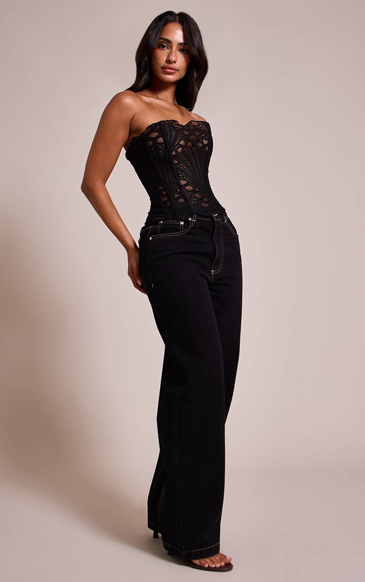 Noir Corset En Dentelle Florale Transparente Texturée Petite Taille