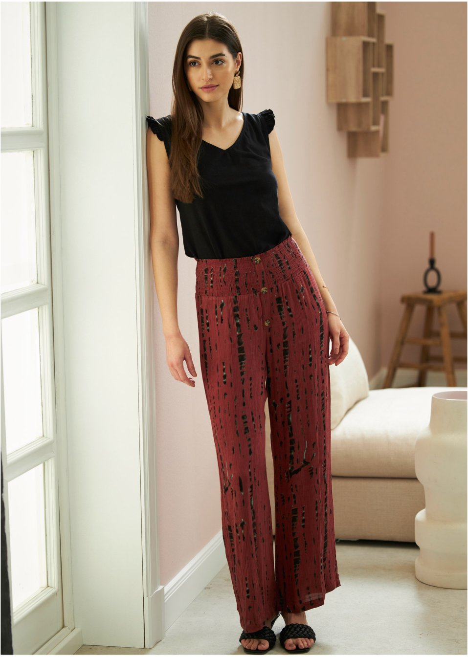 Pantalon palazzo à imprimé batik