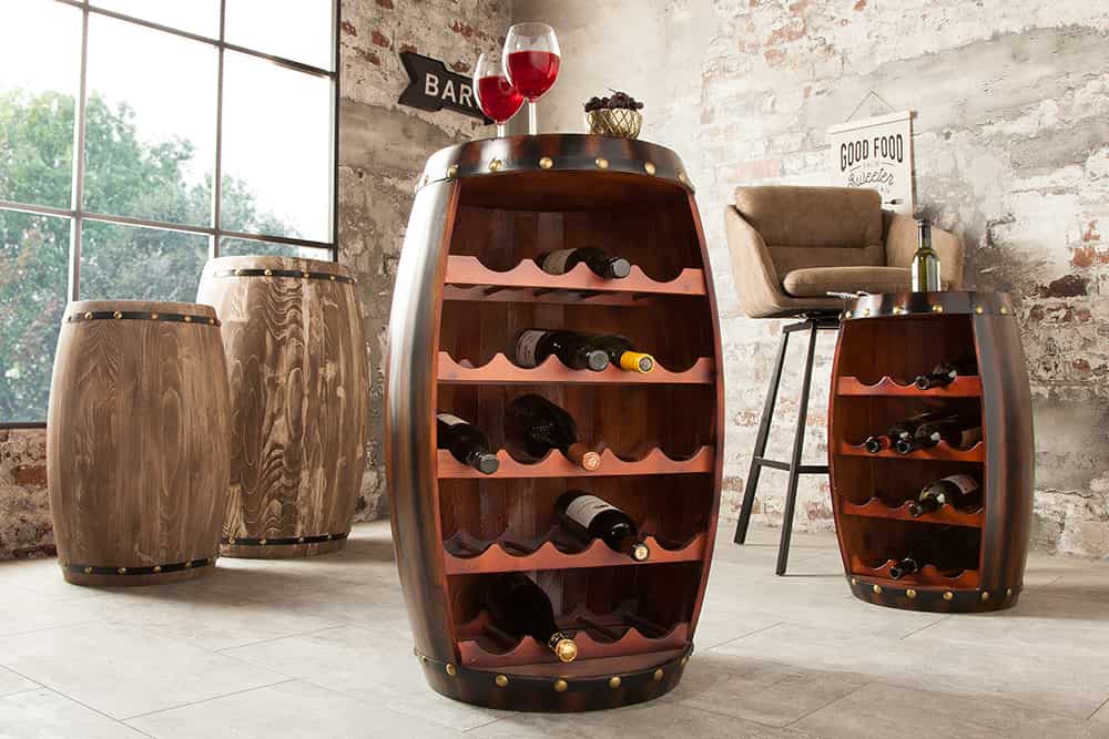 Massives Weinregal BODEGA 80cm coffee braun Pinie Fass-Bartisch für 23 Flaschen