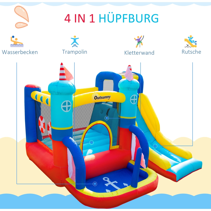 Outsunny Hüpfburg mit Rutsche bunt