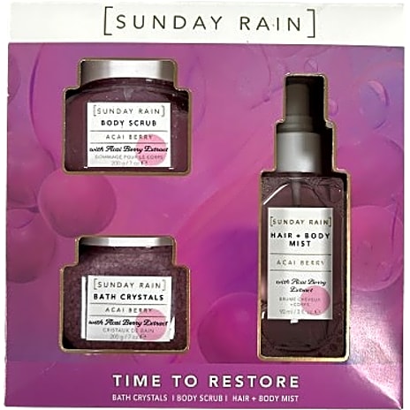 Gaveæske Time to Restore m. bodyscrub, badesalt, hår og bodymist