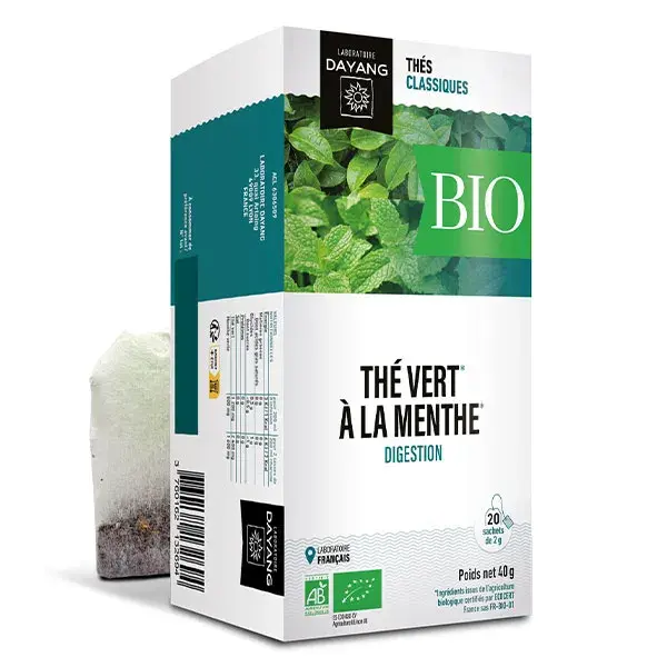 Chá verde orgânico Dayang com hortelã, 20 sachês