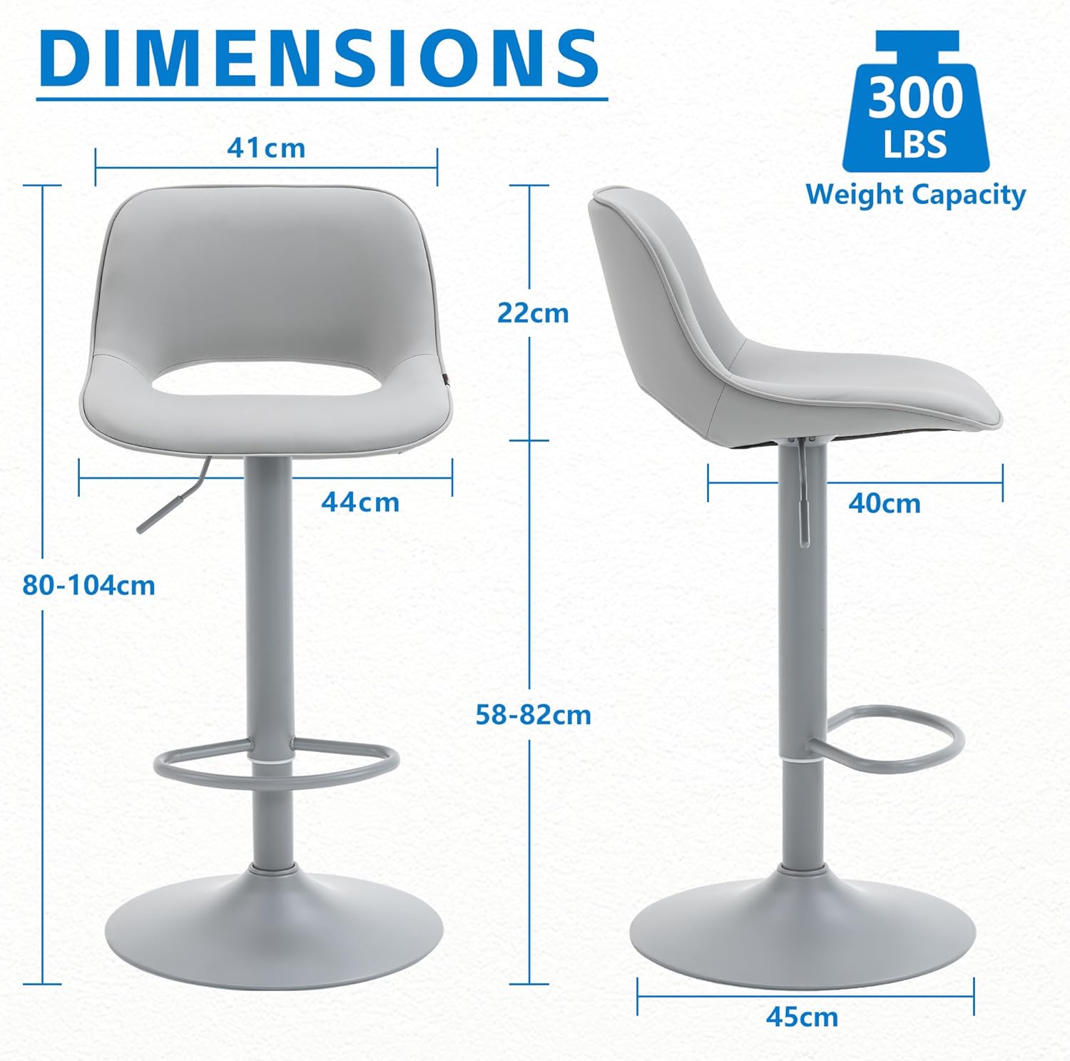YOUNIKE Barhocker 2er Set, Barstühle Bar Stool Höhenverstellbar Drehstuhl, Küchenstühle Tresenstuhl mit Hohler Rückenlehne, Hohe Barhocker für Bartheke Küche, Alles Grau