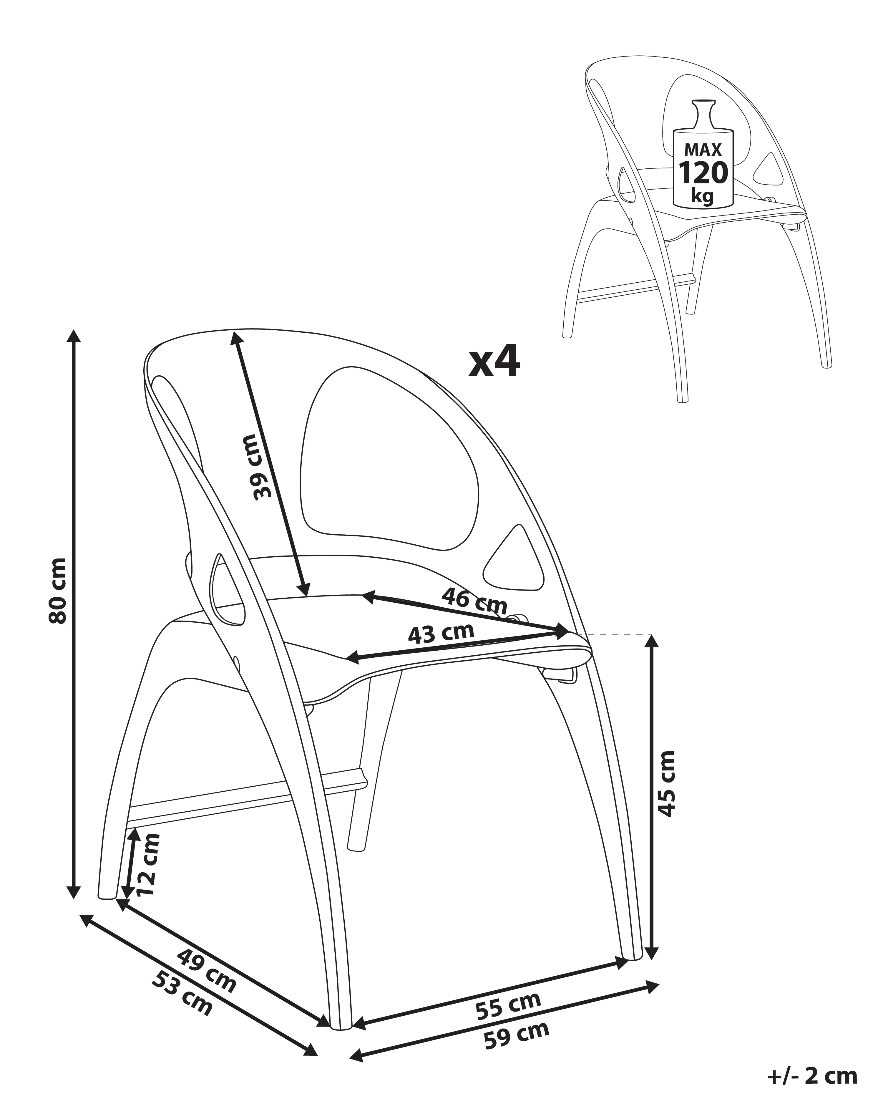 Set van 4 tuinstoelen NEMI inklapbaar Grijs