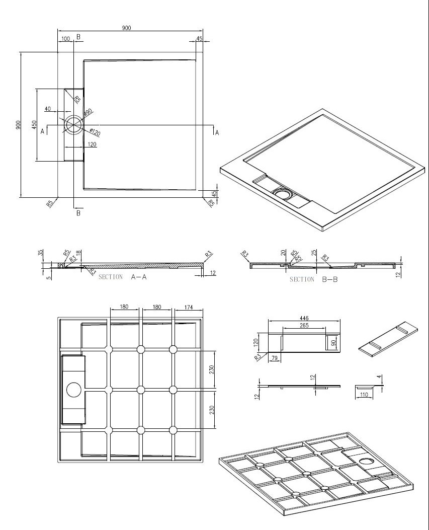 Best Design Just Solid douchebak 90x90x3.5cm mat wit