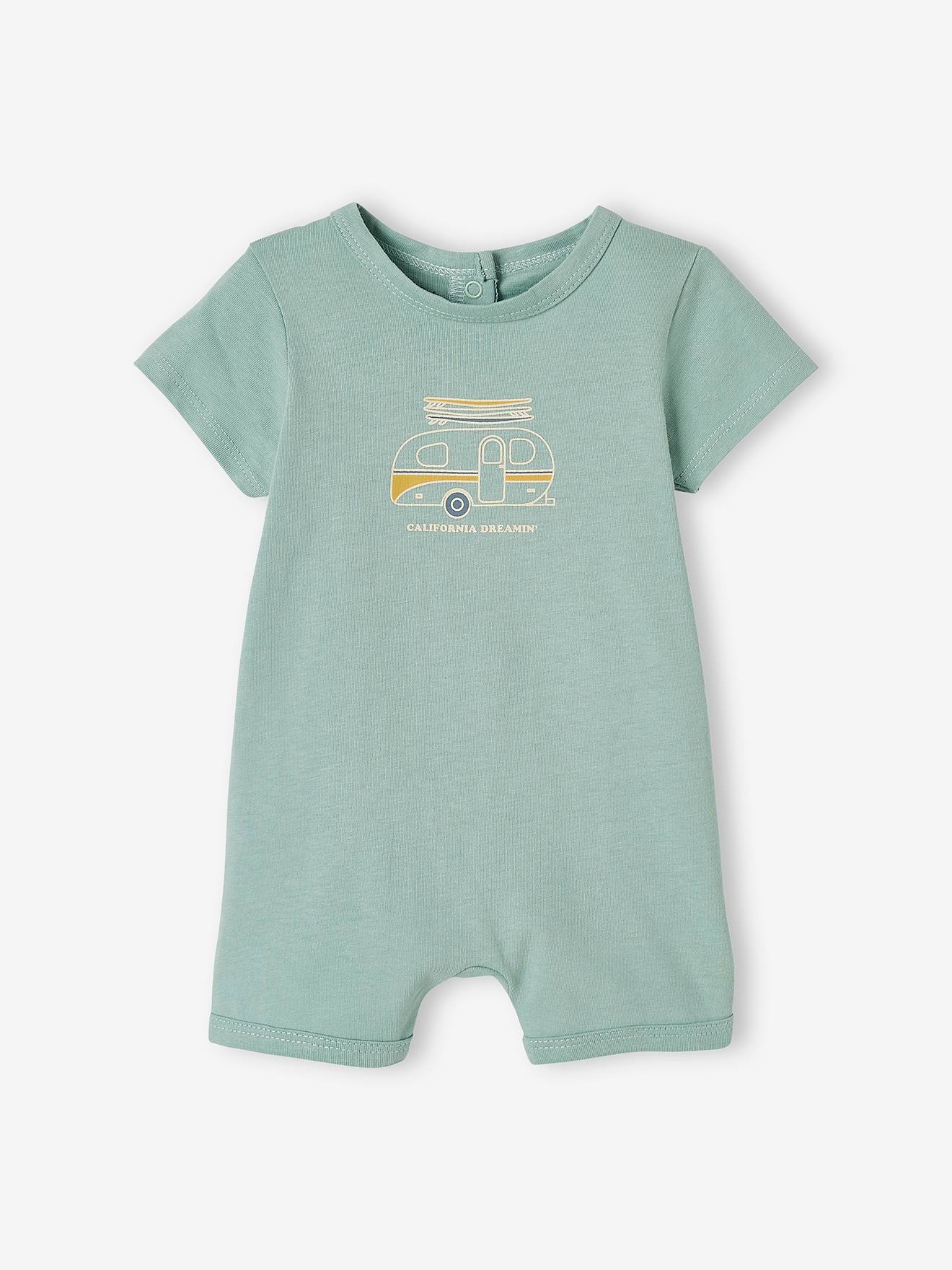 Conjunto com 2 pijamas curtos para bebê menino, cor verde médio bicolor/multicolorido, com certificação Oeko-Tex®.