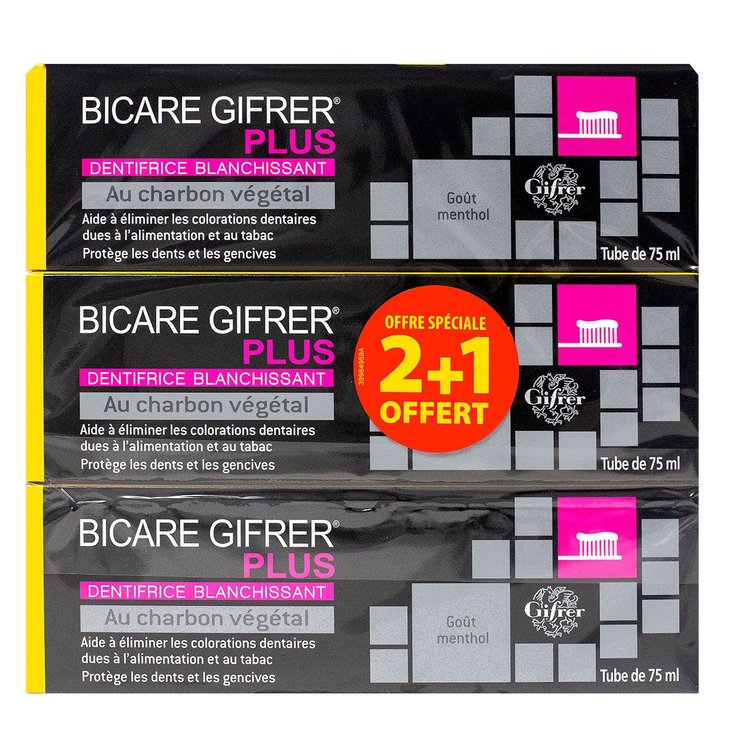 Bicare Gifrer Plus dentifrice blanchissant charbon 3x75ml