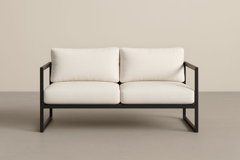 Metallgestell Zweisitzer Sofa mit Cremeweißen Polstern