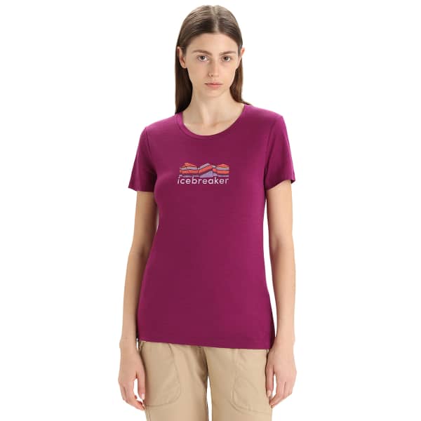 T-shirt randonnée ICEBREAKER W TECH LITE II SS TEE MOUNTAIN GEOLOGY GO BERRY