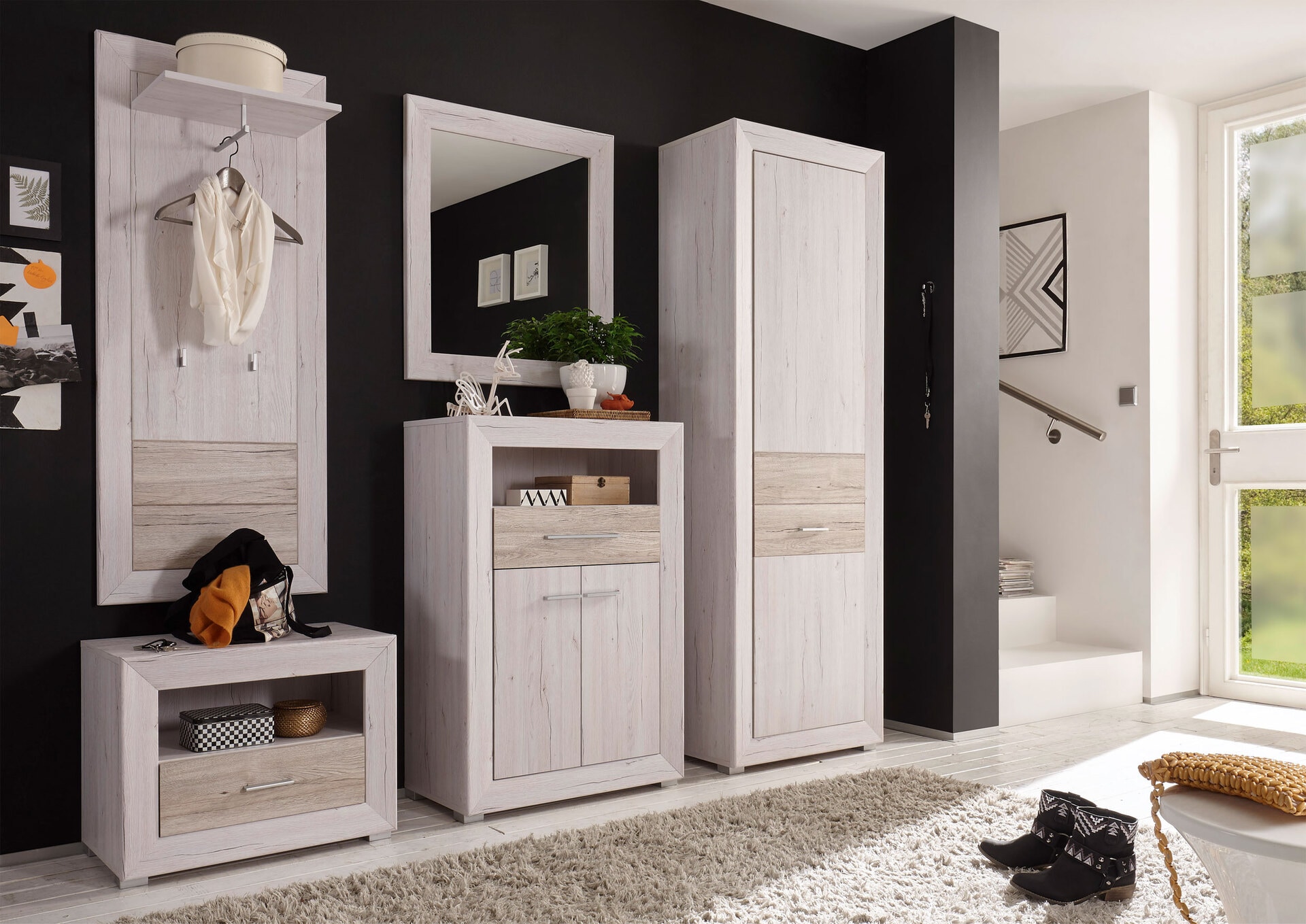 Garderobenschrank Jambo Weiß Eiche/ Sandeiche Nachbildung ca. 65 x 198 x 40 x cm