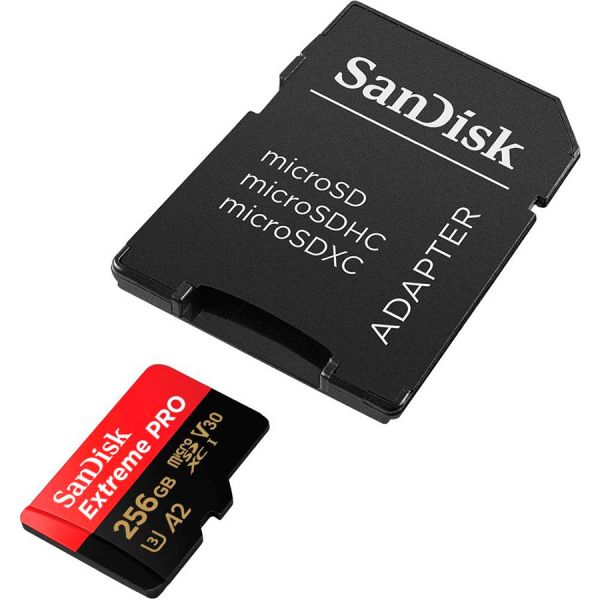 SanDisk Extreme Pro Microsdxc 256GB   Sd Adapter   2 Years Rescuepro Deluxe Up To 200MB/s & 140MB/s Read/write Speeds A2 C10 V30 Uhs-i U3 - TSDSQXCD-256G-GN6MA