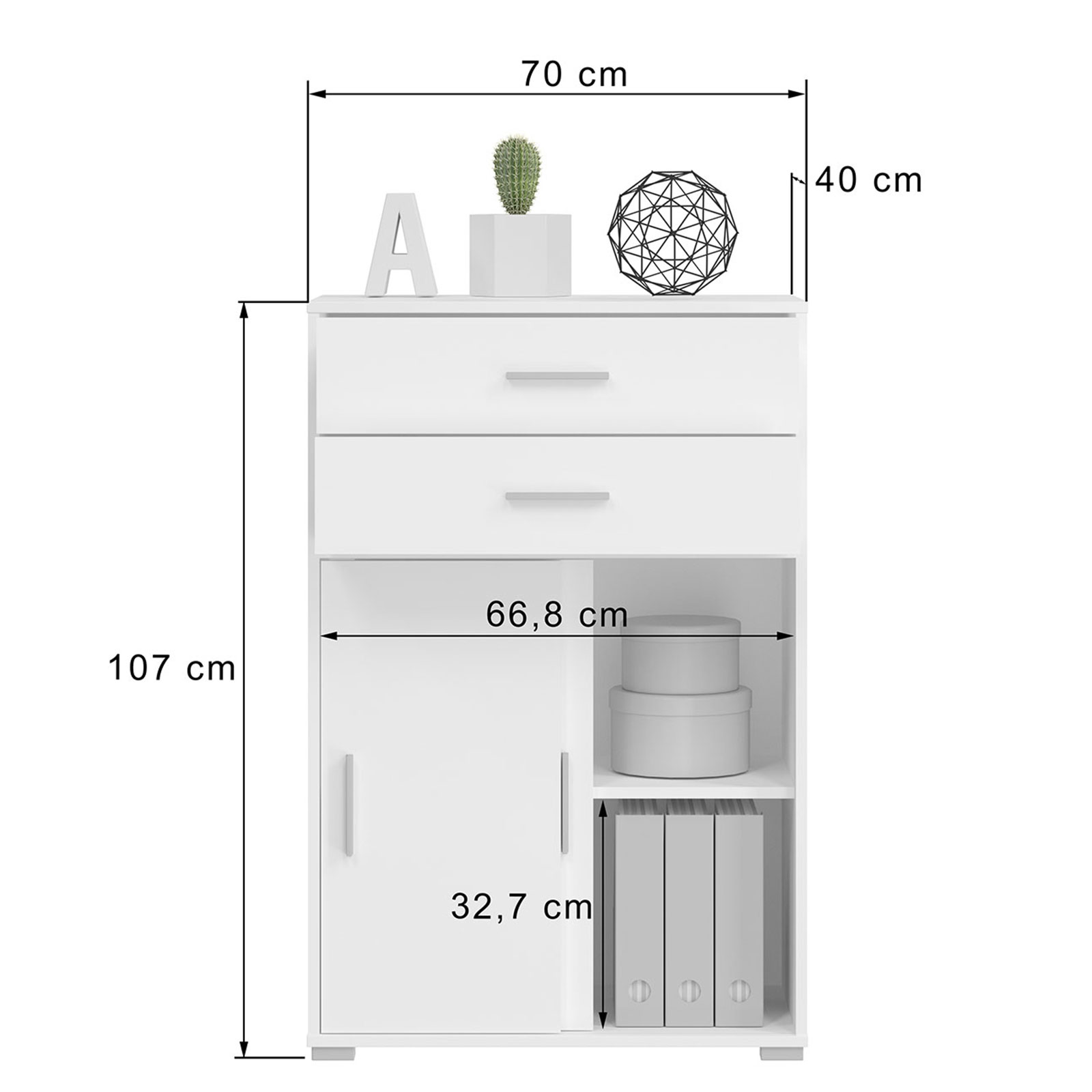 Kommode MOVER - weiß - Schiebetüren und Schubkästen - 68x107 cm