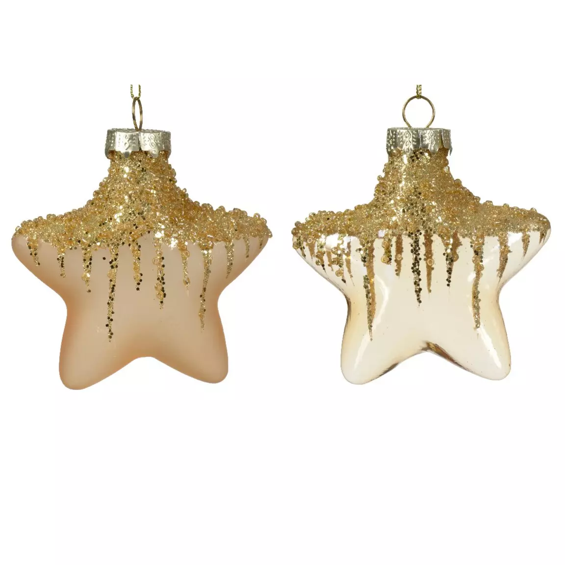 Lot de 2 étoiles de Noël à suspendre en verre (H10 cm) Arctique Or
