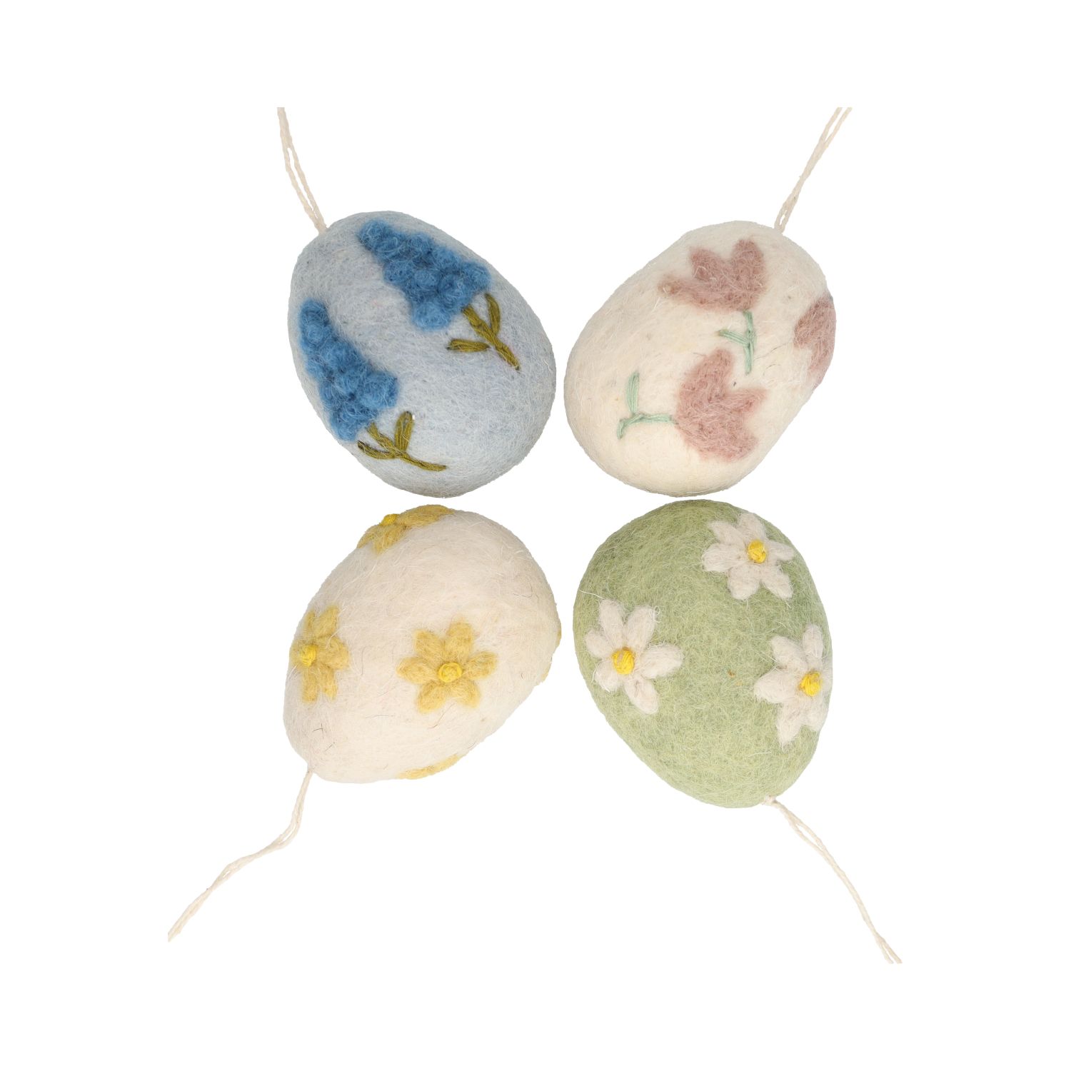 Paashanger, vilt, eieren met bloemen, set van 4