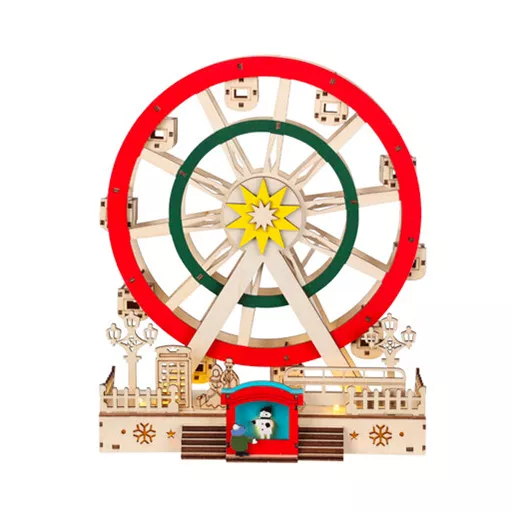 Grande Roue lumineuse animée (H30 cm) Féstivité Bois et vert