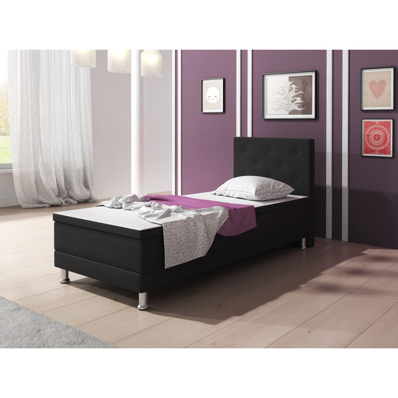 Inter Handels Boxspringbett Esra 90x200 Webstoff Schwarz