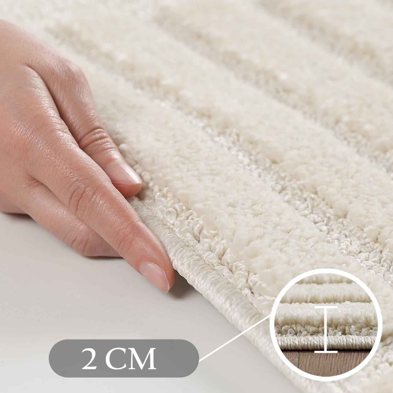 HomebyHome Kurzflor Teppich 240 x 340 cm Creme - Hoch-Tief 3D Effekt Waschbar, Flauschig und Extra Weich - Skandinavisch Boho Muster für Wohnzimmer, Schlafzimmer, Esszimmer und Küche
