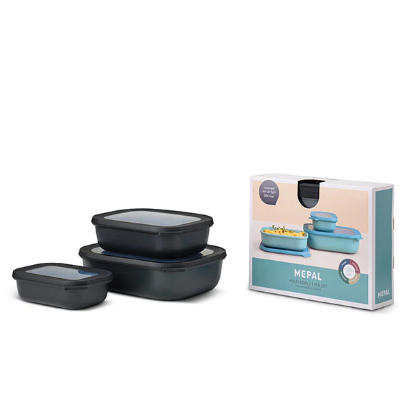 Set de 3 bols rectangulaires Cirqula Nordic Black 500ml, 1000ml, 2000m