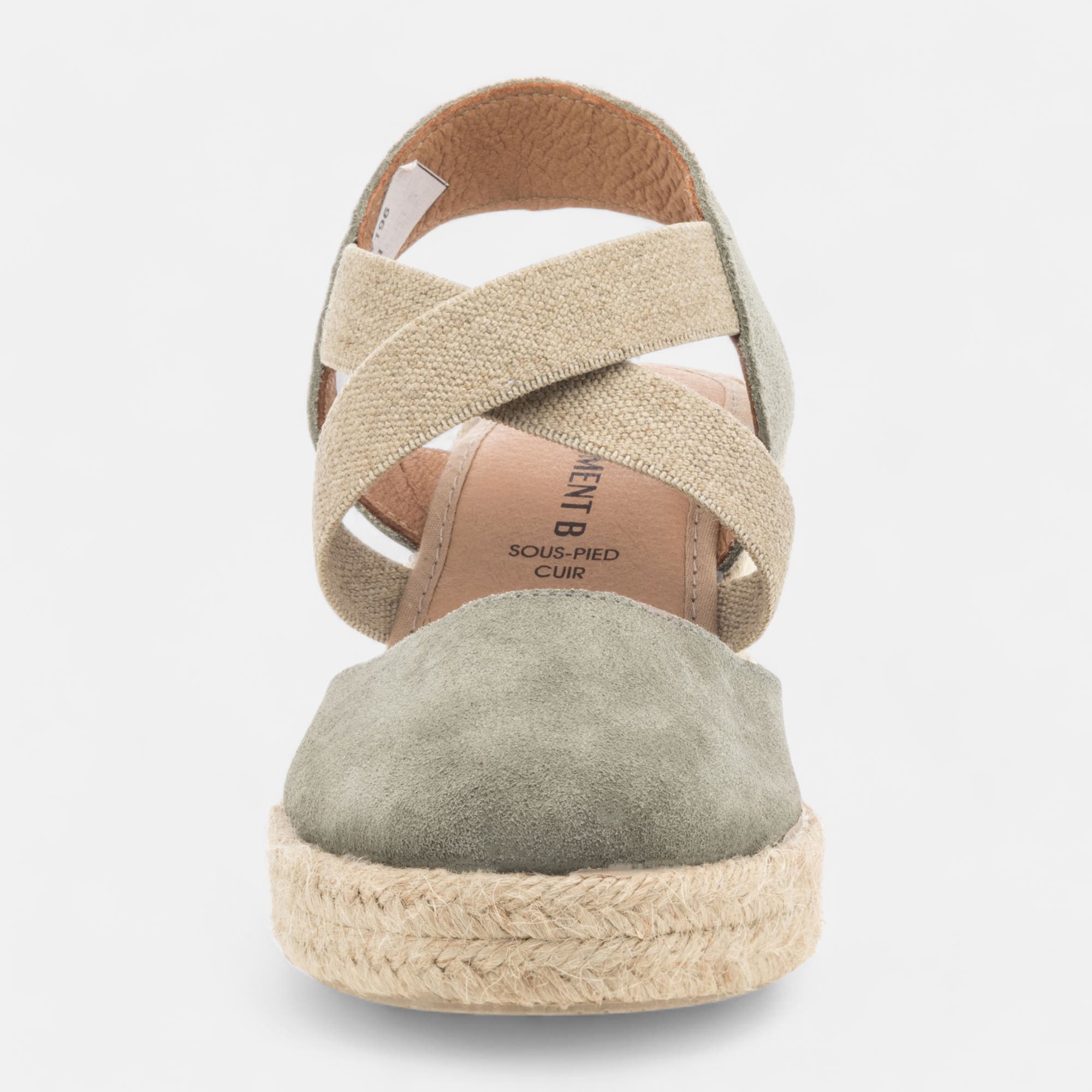 Espadrilles à talon compensé Femme en cuir kaki