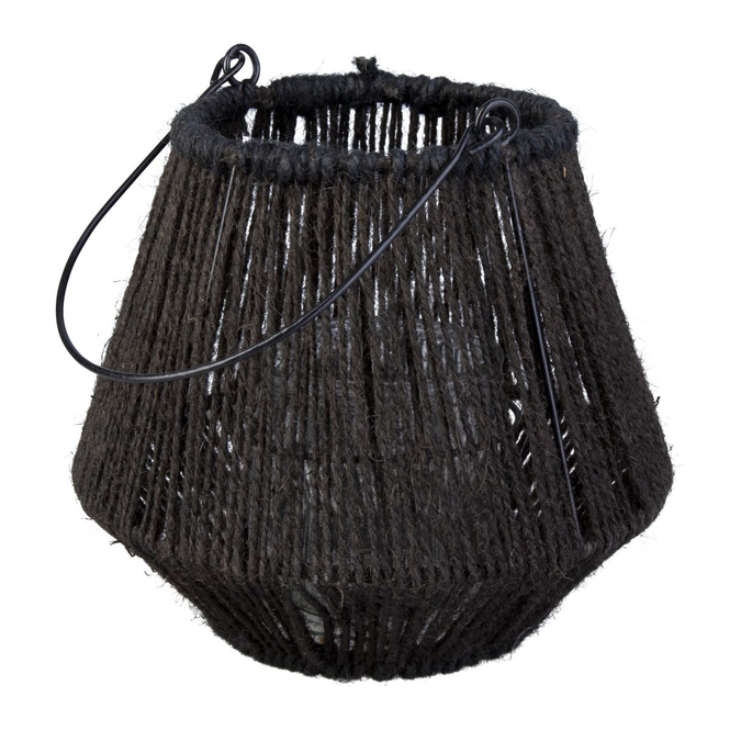 Windlicht - schwarz - aus Jute und Metall - ca. 15 x 20/36 cm
