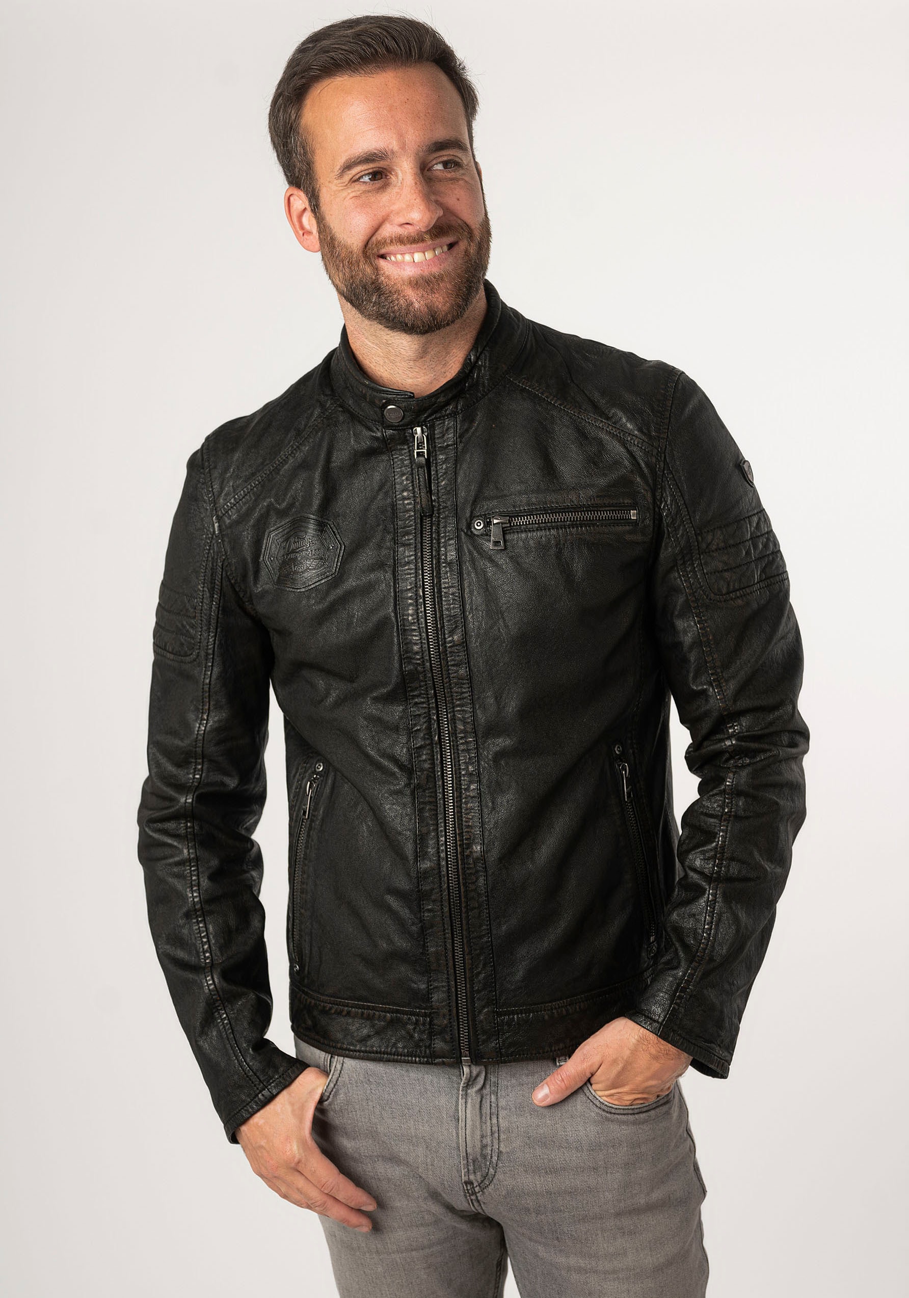 Mauritius Lederjacke »MMJenno« mit Kapuze mit Jerseykapuze, Reissverschluss, Ziernähte