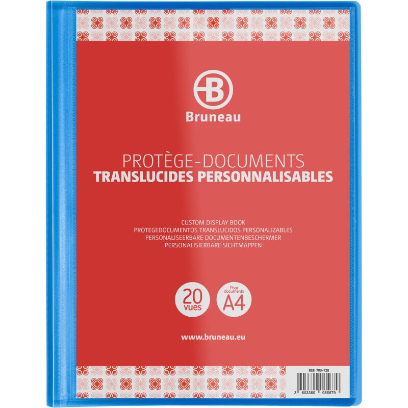 Protège-documents Bruneau polypropylène translucide personnalisable A4 10 pochettes - 20 vues