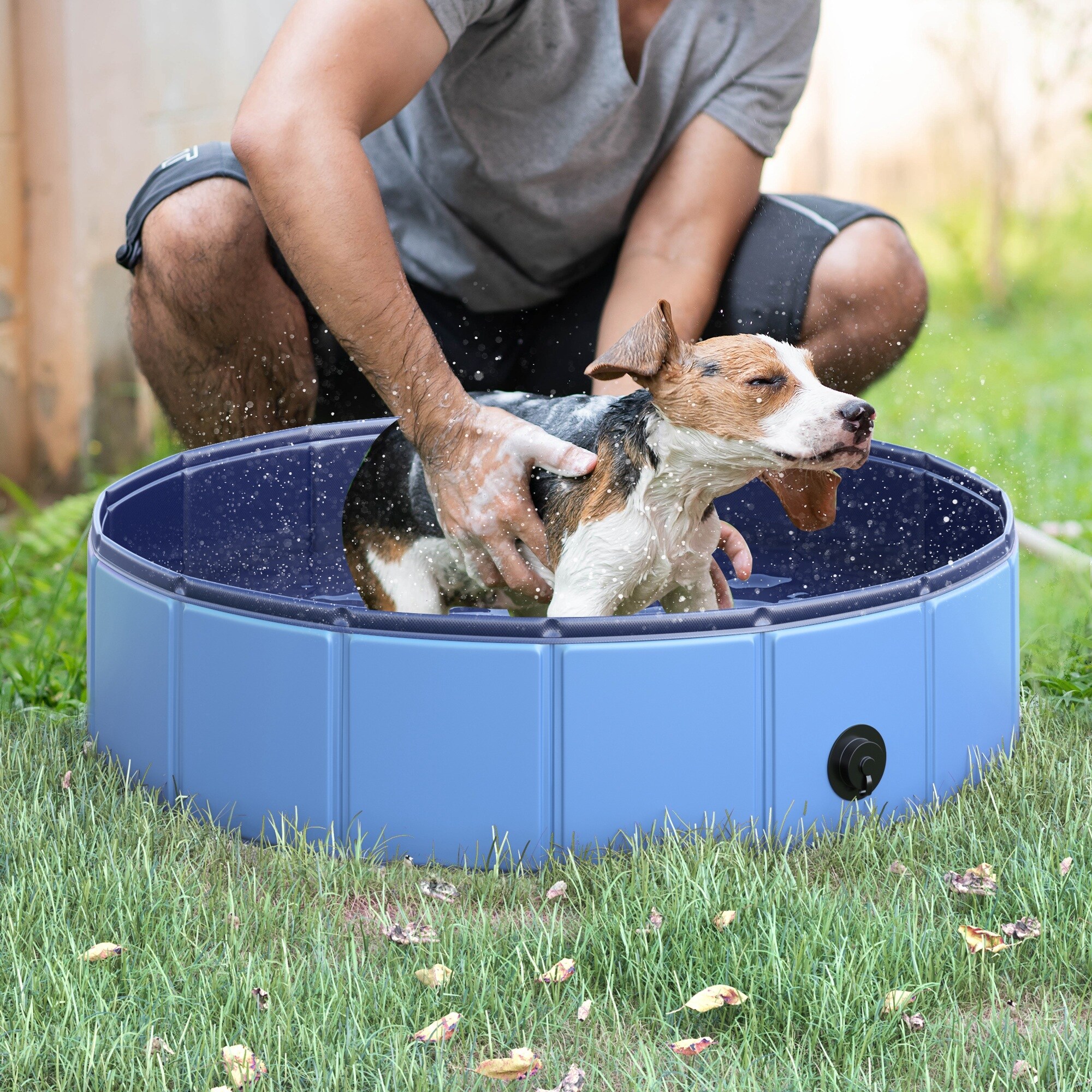 PawHut Hundebadewanne mit Wasserablassventil blau 80 x 20 cm (ØxH)