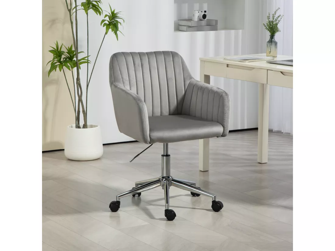 Chaise de bureau SVITA OLIVER, réglable en hauteur, revêtement en velours gris
