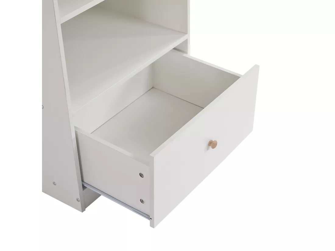 Bibliothèque avec 3 étagères et 1 tiroir sur coulisses silencieuses - en MDF - Blanc