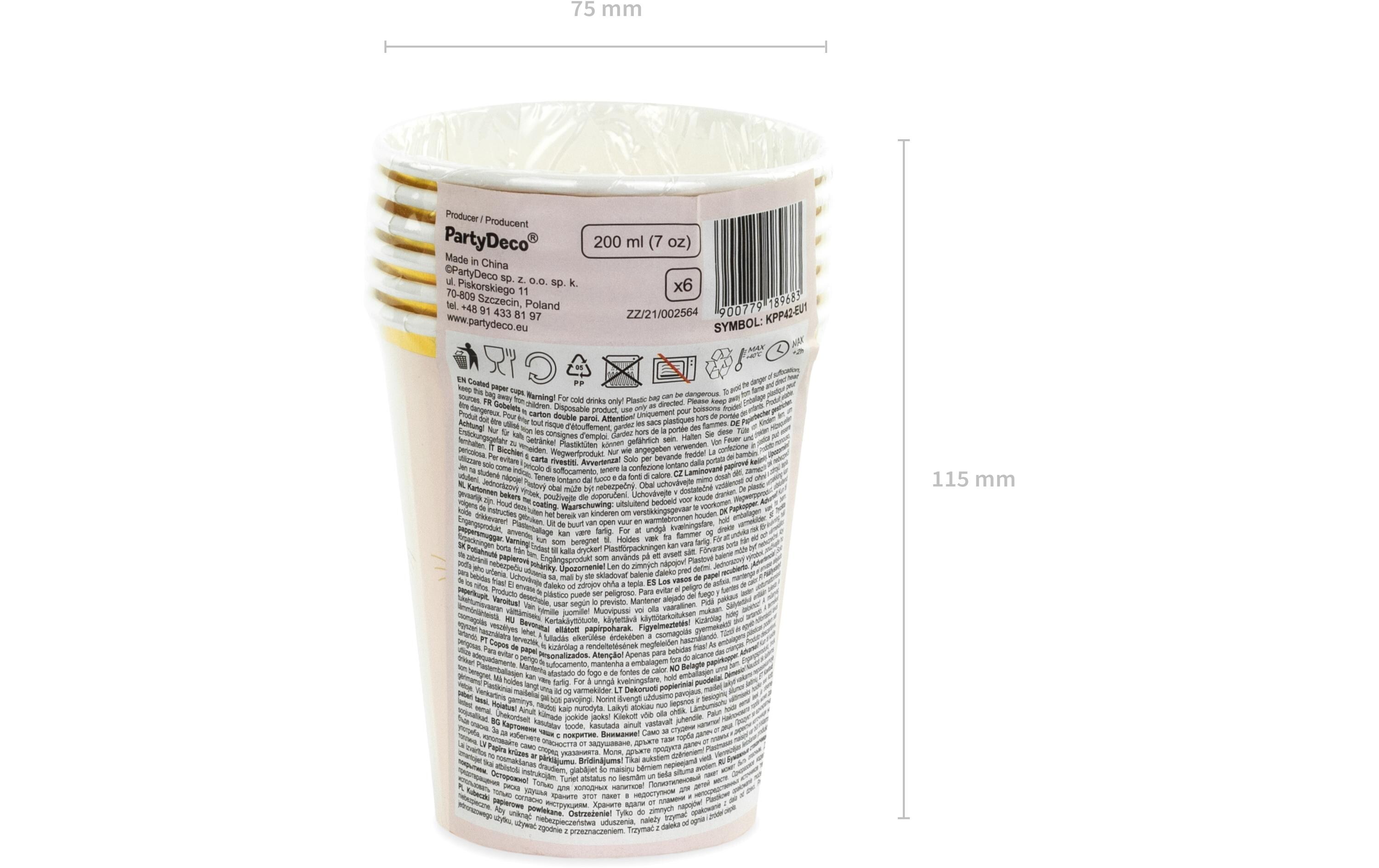 Einwegbecher Cat 200 ml, 6 Stück, HellrosaPappbecher für Partys