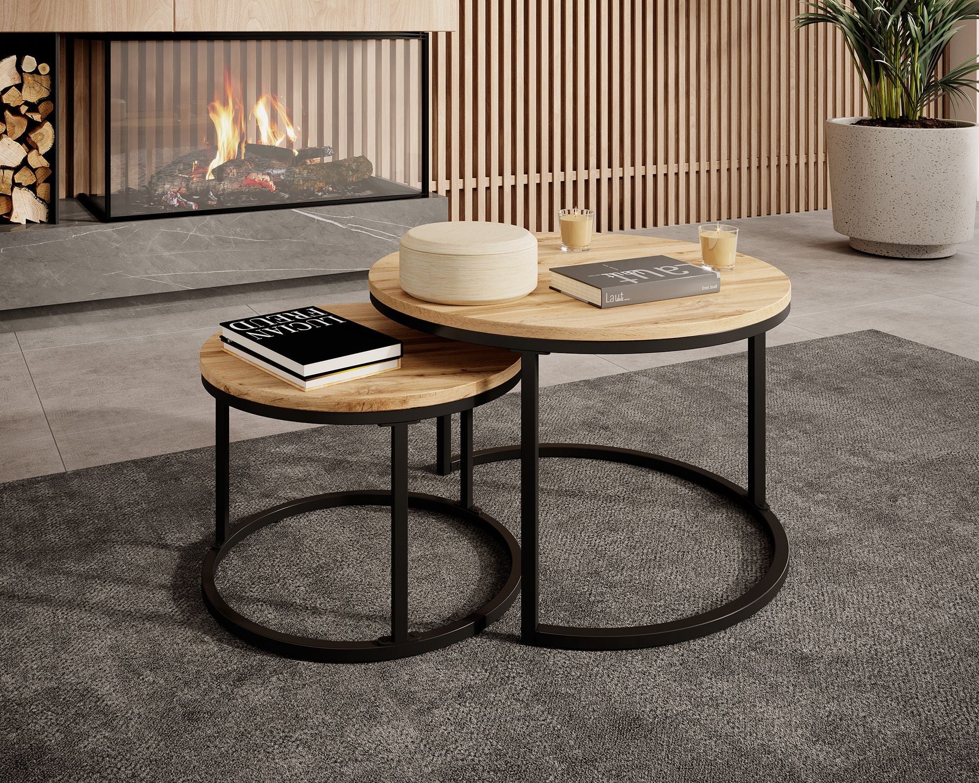 Meubella - Salontafel Ovalo - Eiken - set van 2