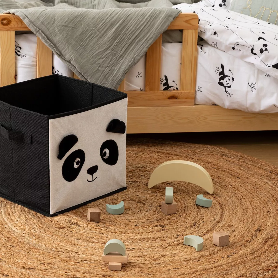 Panier de rangement enfant velours (29 x 29 cm) Panda Noir