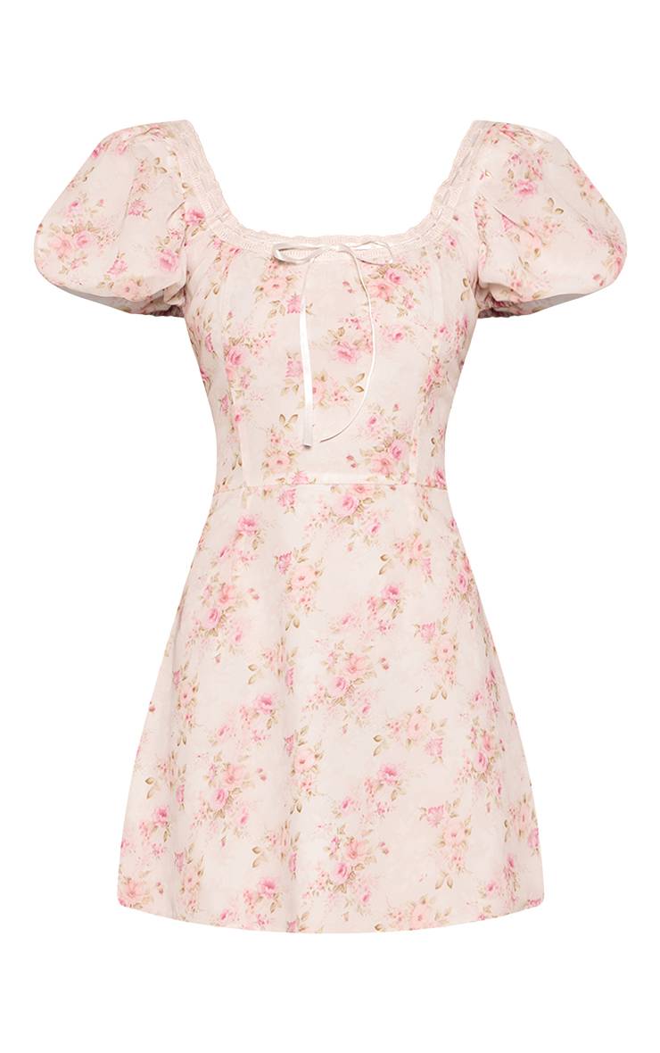 Rose Robe Patineuse Mini En Mousseline À Imprimé Fleuri Ditsy