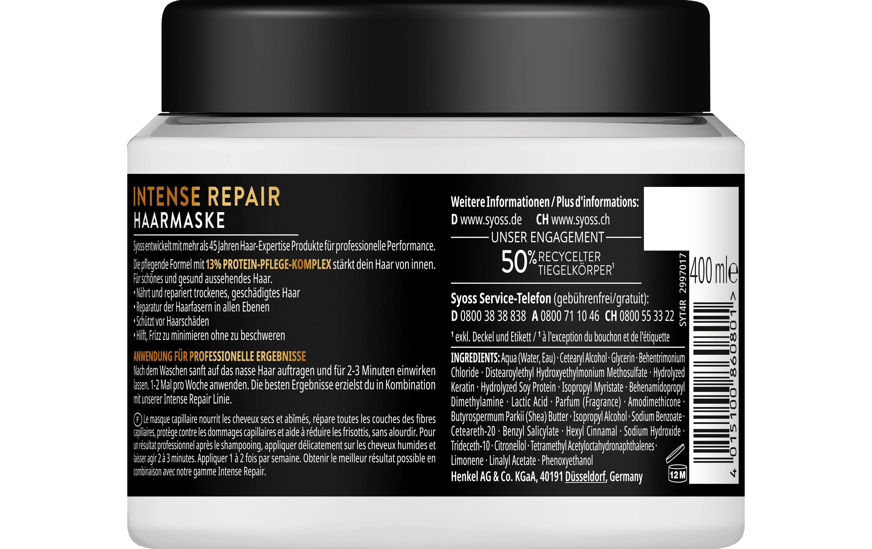Haarmaske Intense Repair 400 mlMaske stärkt trockenes und geschädigtes Haar