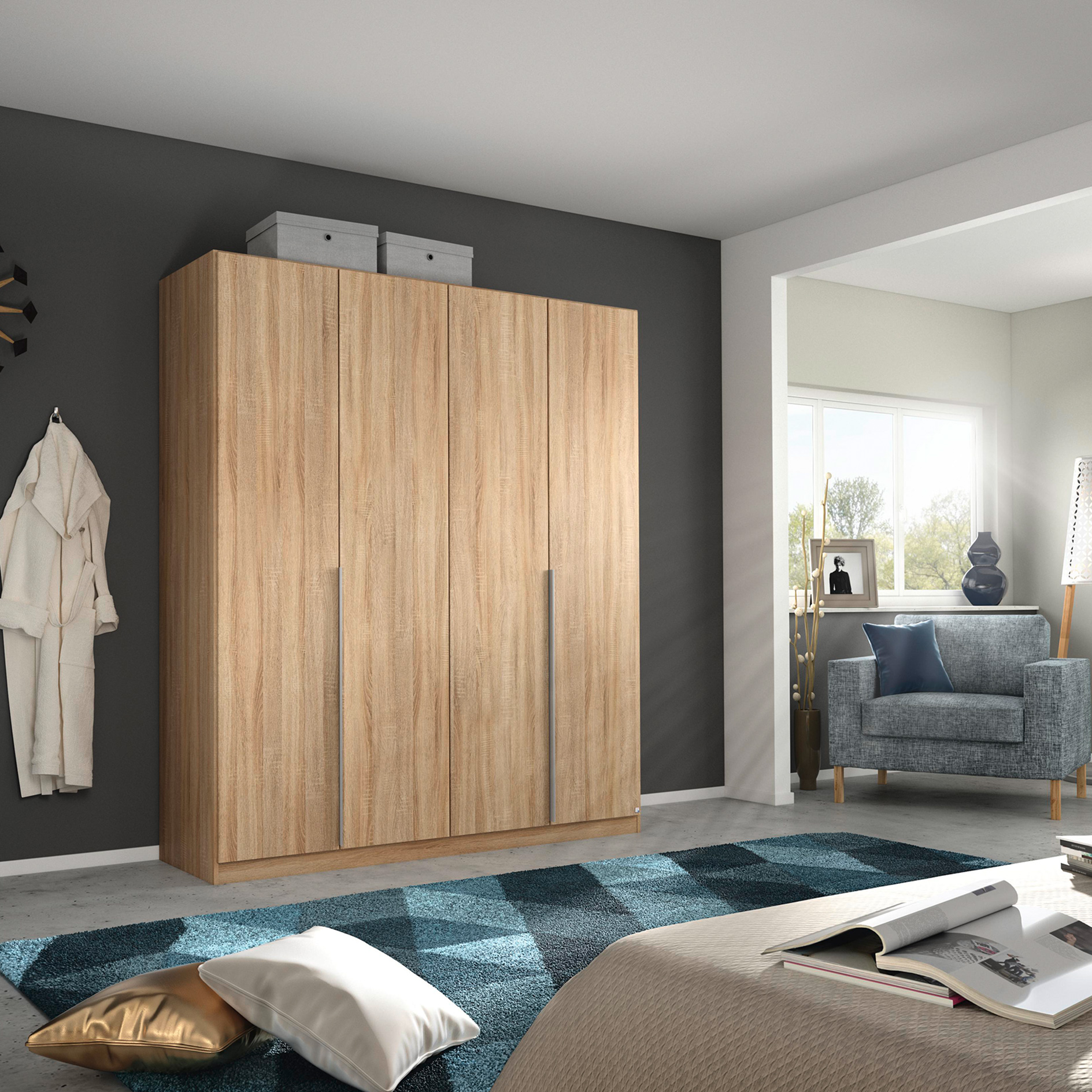 Drehtürenschrank - Eiche Sonoma - 4-türig - 181x210 cm
