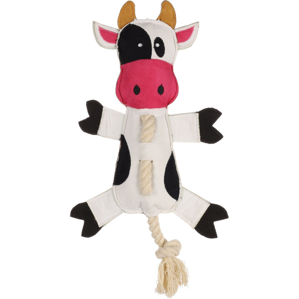 Jouet vache avec corde 38 cm pour chien