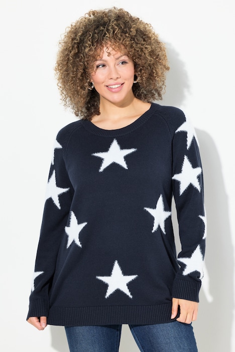 Pullover, Glitzersterne, Rundhals, Raglan-Langarm