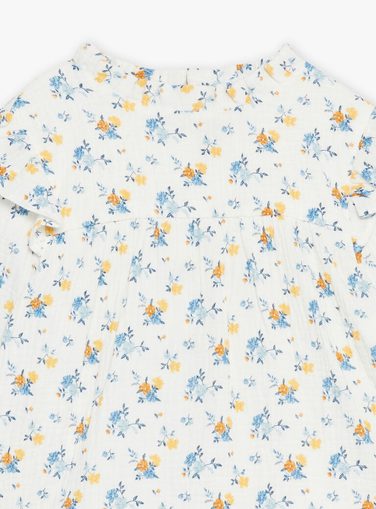 Blouse écrue à imprimé fleuri en gaze de coton
