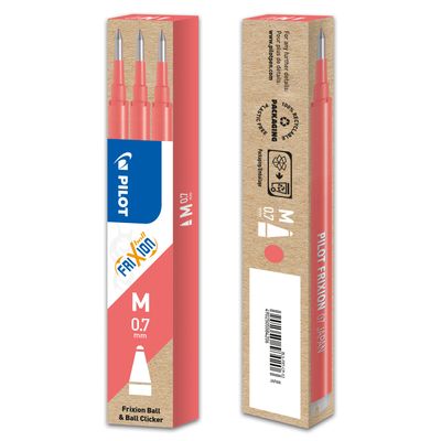 Pilot Frixion Ball - 3 Recharges pour rollers effaçables - 0,7 mm - rose corail