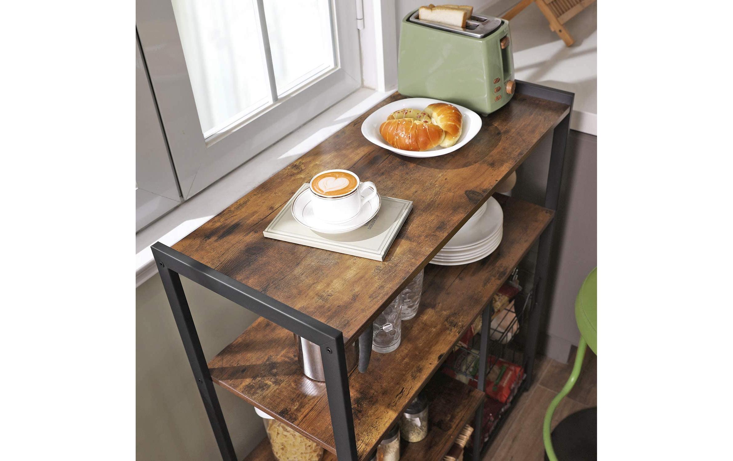 Küchenregal mit 6 Haken 80 x 95 cm, Braun/SchwarzRegal mit verschiedenen Ablagen