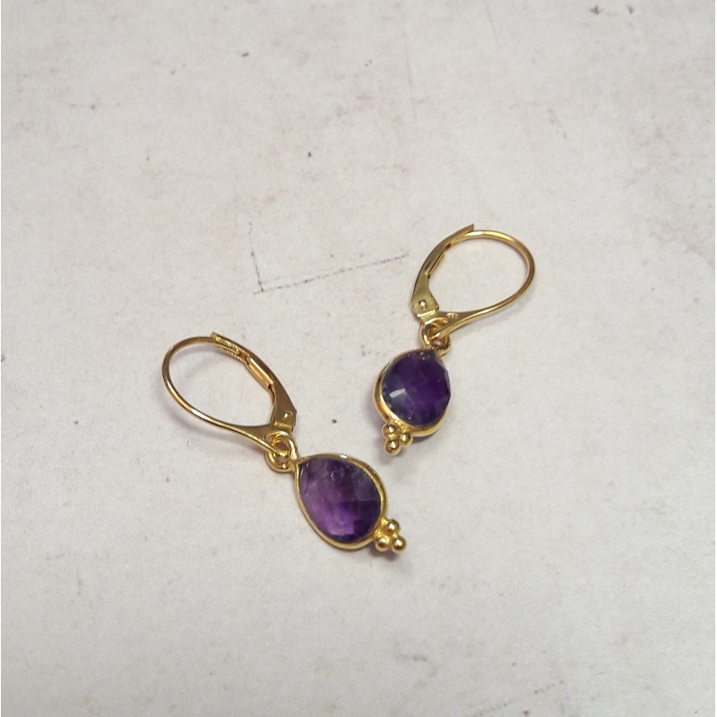 Boucles D'Oreilles Gaïa Améthyste Argent 925 Doré
