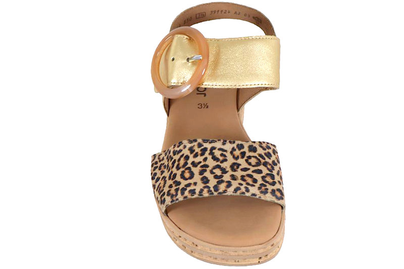 GABOR SANDAL MED PLATEAU I GULD SKIND OG LEOPARDPRINT