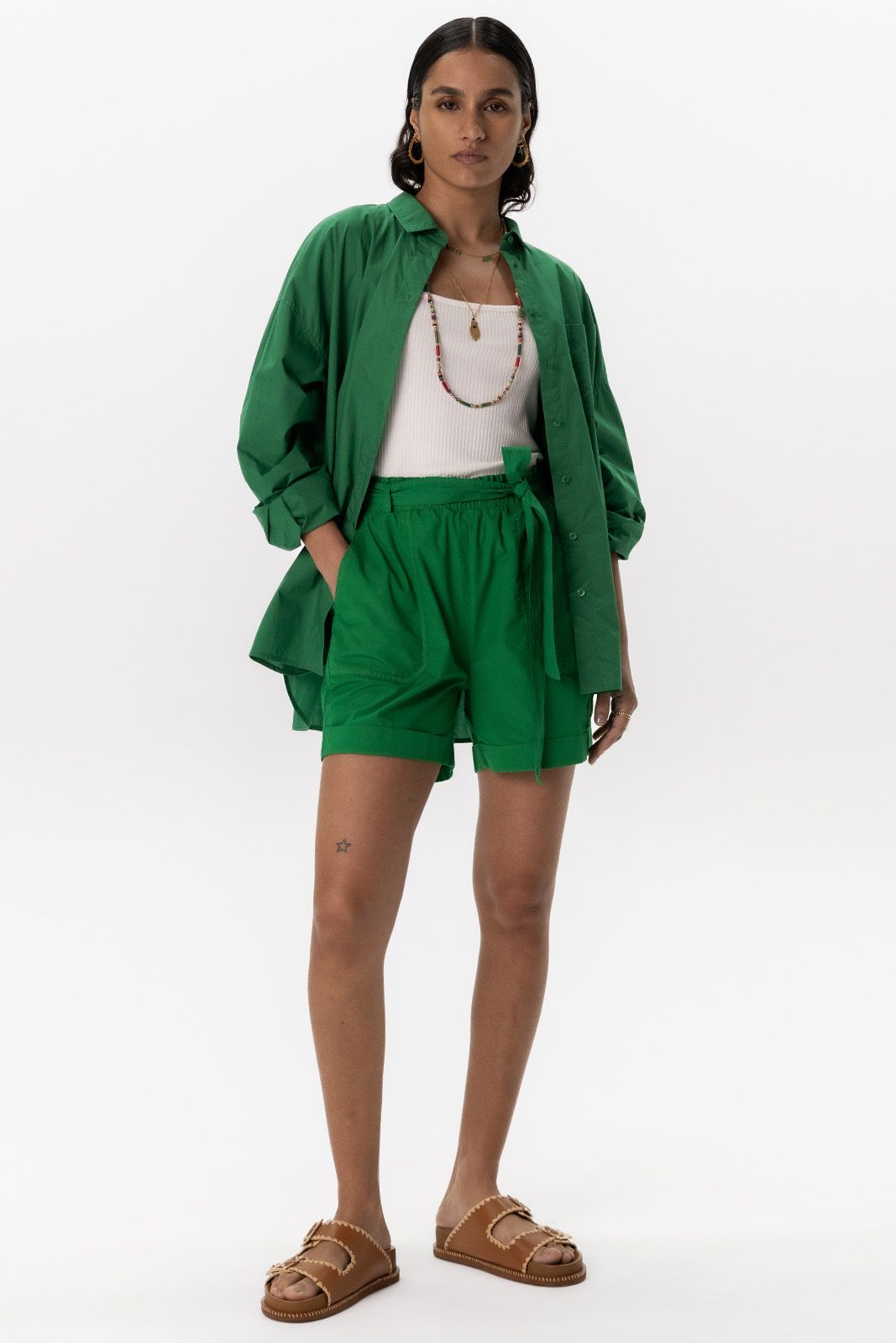 Groene high waist paperbag shorts