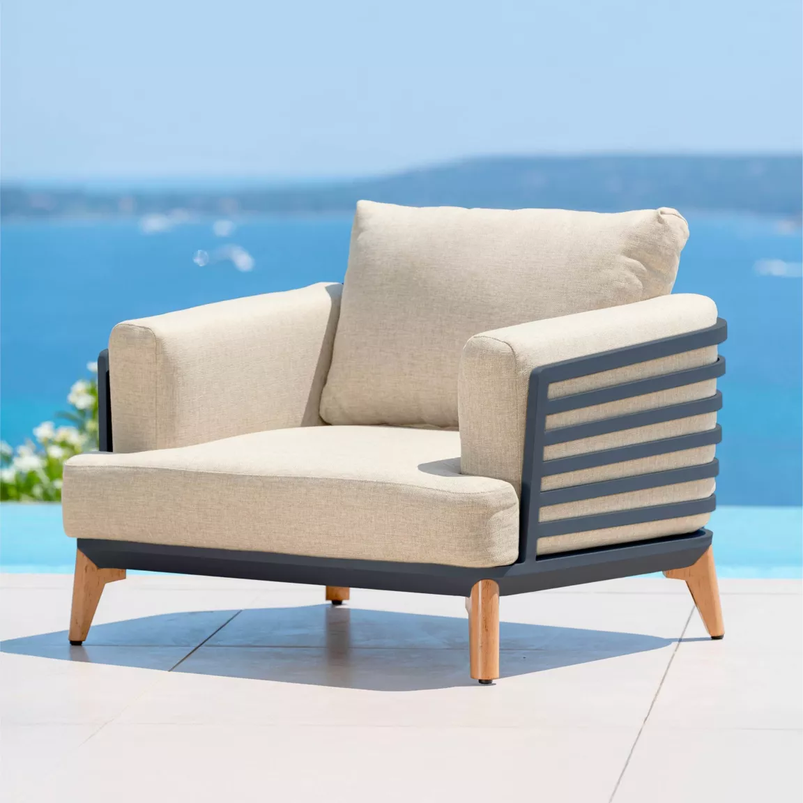 Salon de jardin aluminium 8 places 6 pcs Monte Carlo Gris anthracite et beige