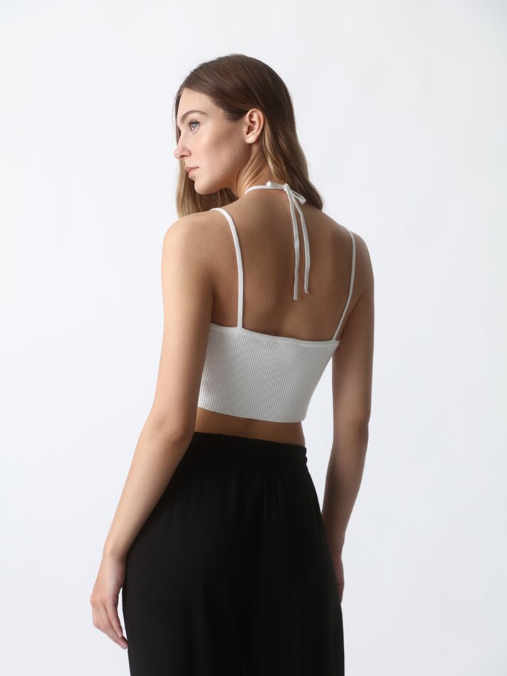 Top cropped canelado - Branco