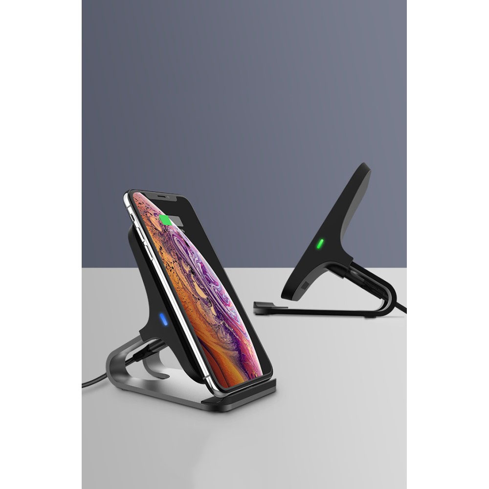 (15W) Qi Wireless Charger Induktions Fast Charge Ladegerät Halterung Ständer - Schwarz / Silber