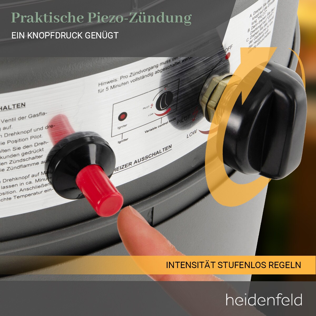 Heidenfeld Gasheizstrahler Inferno GH200, Terrassenheizer, stufenlos bis 10 kW, Piezo-Zündung (Schiefergrau )