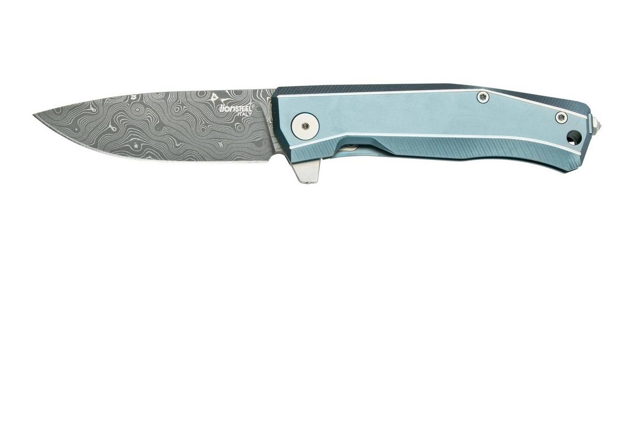 LionSteel Myto Damascus, Blue Titanium MT01D-BL zakmes, Molletta design